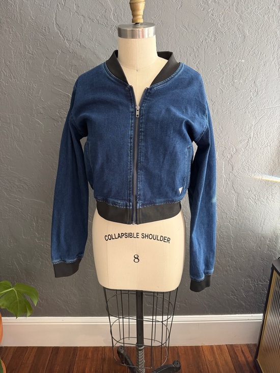 Guess Jackets & Blazers - Guess Blue Denim Bomber Jacket with Black Trim